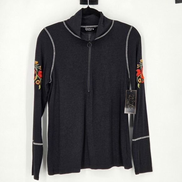 Icelandic Design NEW Women's Medium Avita 1/2 Half Zip Sweater Black Embroidered - Picture 1 of 7